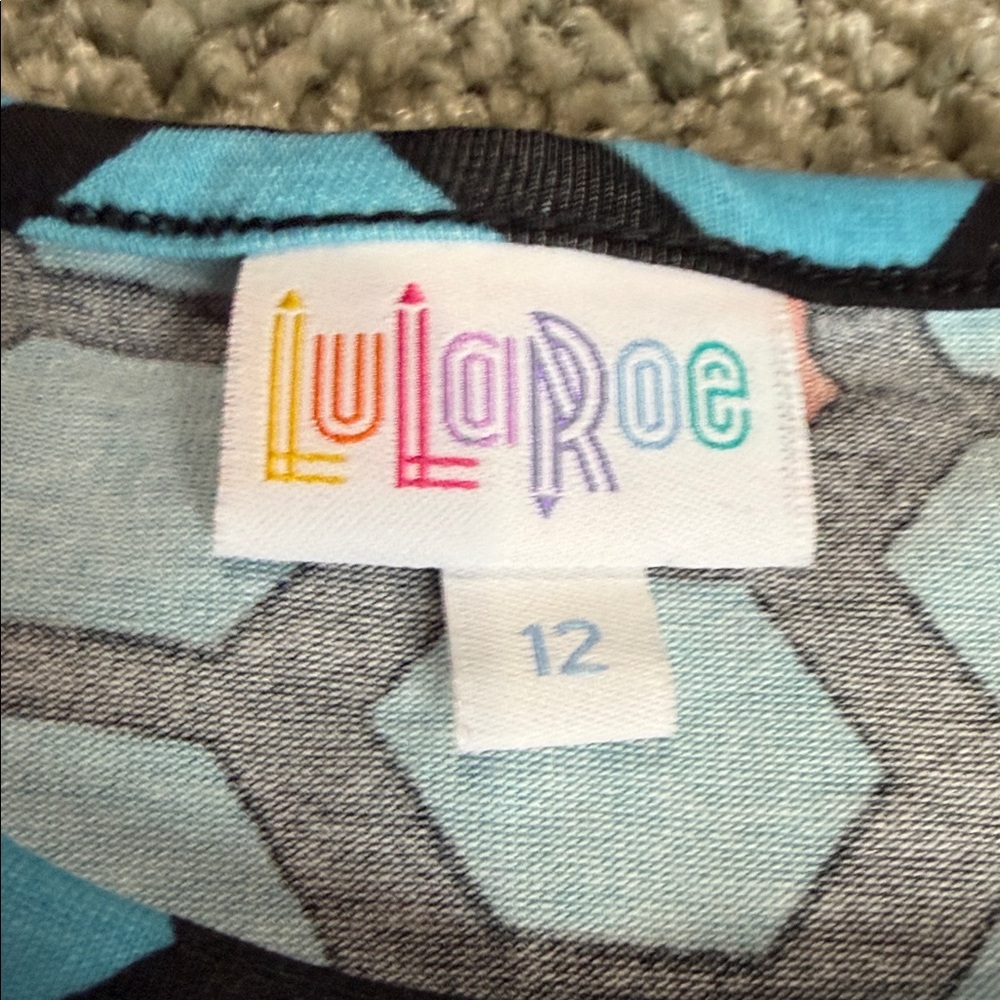 LuLaRoe Blue & Orange Hexagon Print Mae Girls' Dress (12) - Picture 6 of 7